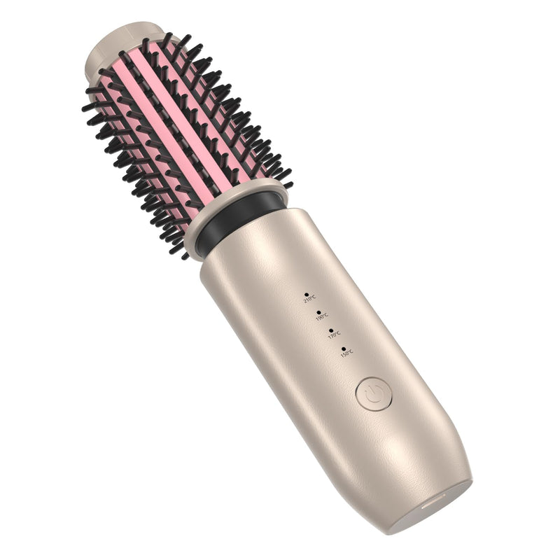 3 in 1 Cordless Hair Styler for Curling & Straightening, 40MM Thermal Brush Curling Wand with 4 Temperature Adjustable, Portable Travel Hot Brushes for Hair Styling Gold