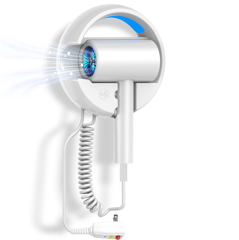 Hotel Wall Mounted Hair Dryer for Bathroom，Professional Ionic Hair Dryer Salon，Fast Drying Negative Styling Blow Dryer，Restroom Choice Blow Brush，Fast Drying.Intelligent Drying, no Heat Damage Silver White
