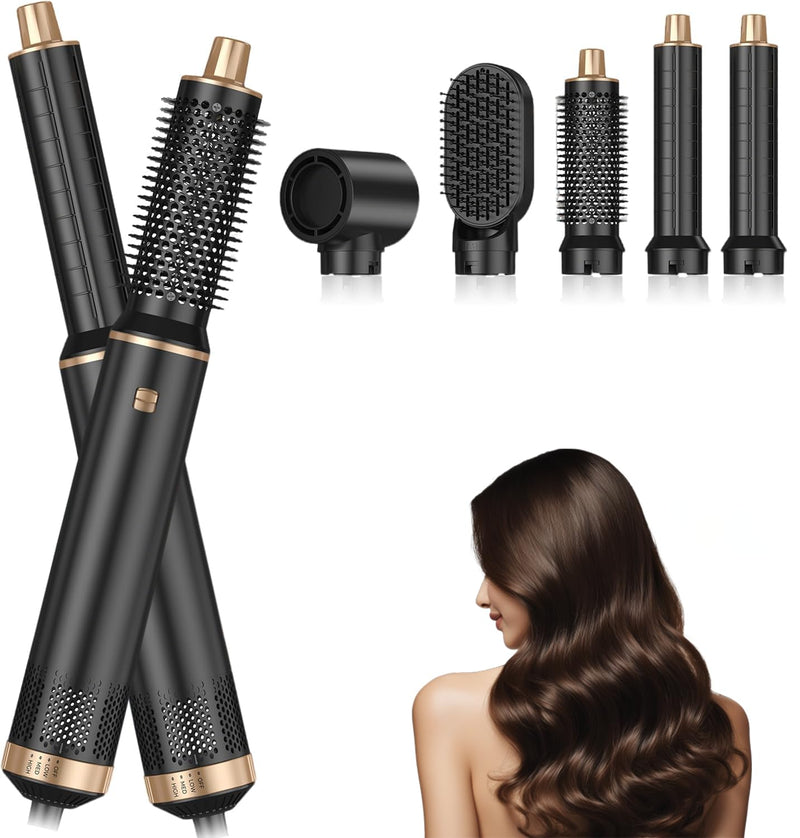 Dryhsip Hair Dryer Brush, 5-in-1 Hot Air Brush, Blow Dryer & Styler with Detachable Heads (Curling Wand, Volumizing Brush, Straightener, Curler), Travel Hairdryers Lightweight for Women & Men(Raven) | Negative Ionic Hair Brush Drying, Professional Blow...