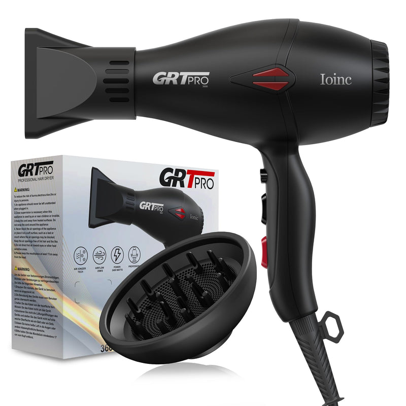 Professional Hair Dryer 2400W Ionic Hairdryer AC Motor 40 Million Negative Ions with 1 Diffuser & 1 Nozzle Accessories, Overheating Protection 2 Speeds 3 Heat Settings for Women Men Home Salon