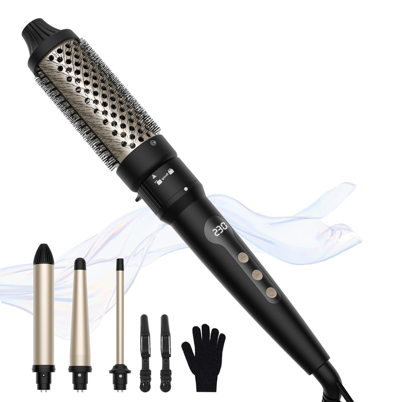 38mm Thermal Brush, UKLISS 4 in 1 Hot Hair Brush Set, 9/13-25/32mm Curling Iron for Short & Long Hair, 14 Temps LCD Display (210-450℉), 4 Interchangeable Barrels to Create Curls & Add Volume for Hair Classic Black(4 in 1 Set)