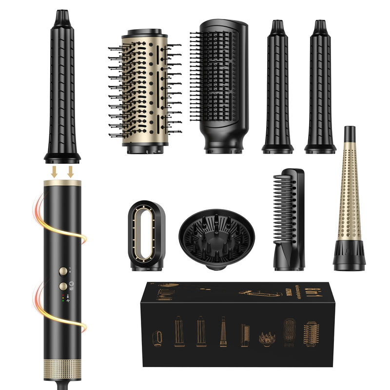 Airbrush Pro Hair Styler 8 in 1 Magic Styler, 1500W Hair Dryer Brush 110K High-Speed Motor Blow Dryer Brush, Left&Right Air Curler, Multi-Styler Hot Air Brushes for Hair Styling Black