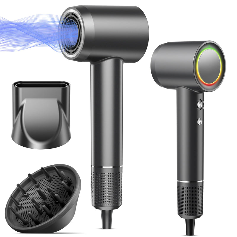 OIMYE Hair Dryer, 160000RPM High Speed Ionic Hairdryer, Fast Drying, 500 Million Negative Ions, Smart Heat Control, Quiet, No Heat Damage, Anti-Frizz, Lightweight Blow Dryer with Diffuser & Nozzle Black