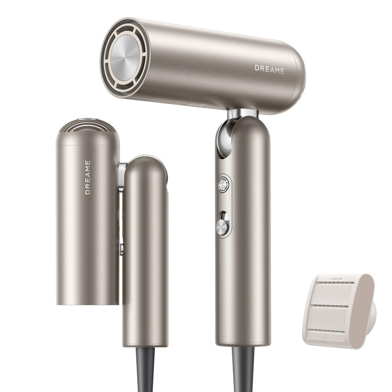  [AUSTRALIA] - DREAME Pocket High-Speed Hair Dryer, 110,000 RPM, 3 Foldable Forms, 300g | Anti-Frizz Nozzle, 300M Negative Ions, 40s NTC Fast Drying, 5 Temp Settings, <60dB Silent Tech Pocket-Gold