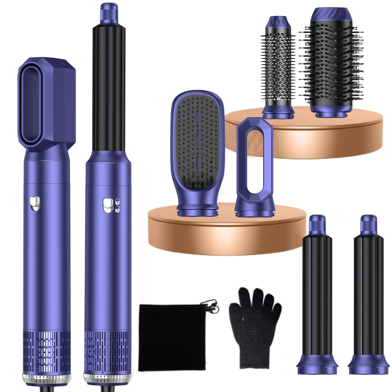 MogaWave Airbrush Hair Styler 6 in 1 Multi Styler, Magic Styler Air Styler, Blow Dry Hair Brush, Air Curler, Hair Dry Brush, Airstyler for Drying, Curling, All Hair Type/Length Blue