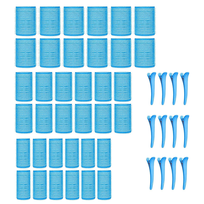 KEYRI 48PCS Hair Rollers Set Hair Rollers with Clips Self Grip Jumbo Hair Roller No Heat Heatless Hair Roller for Long Medium Short Hair Styling Hairs Salon Hairdressing Curlers (Blue, 3 Size) Blue 1 count (Pack of 48)