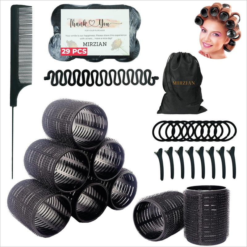29 Pcs Large Hair Rollers Set – 8 Big Hair Rollers 50mm with 8 Clips, 10 Grips, Comb, Braid & Storage Bag – Hair Curlers No Heat and Rollers for Hair Volume, Styling Long & Short