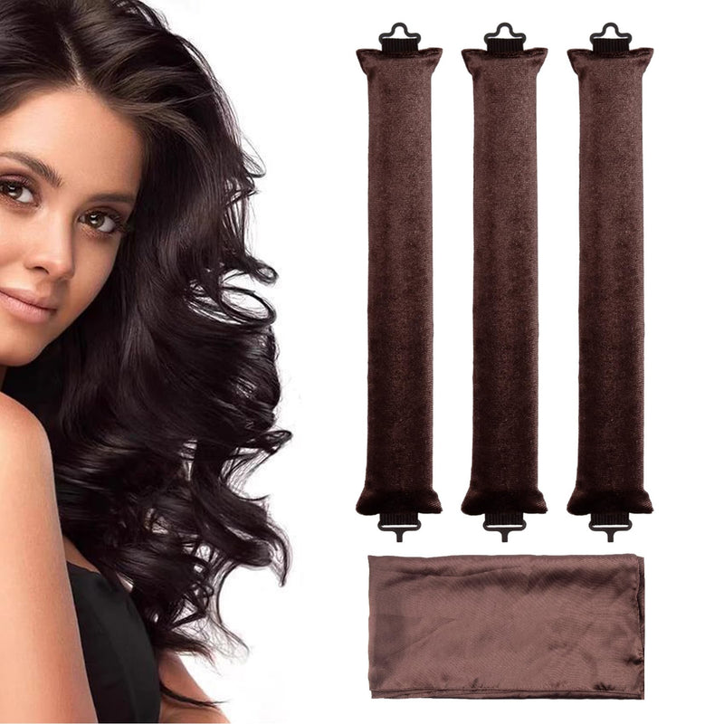 Heatless Hair Curler (3 Pcs), Sleeping Roller, DIY Styling Tool, for All Hair Types, Medium Long Sleeping Hair, Brown