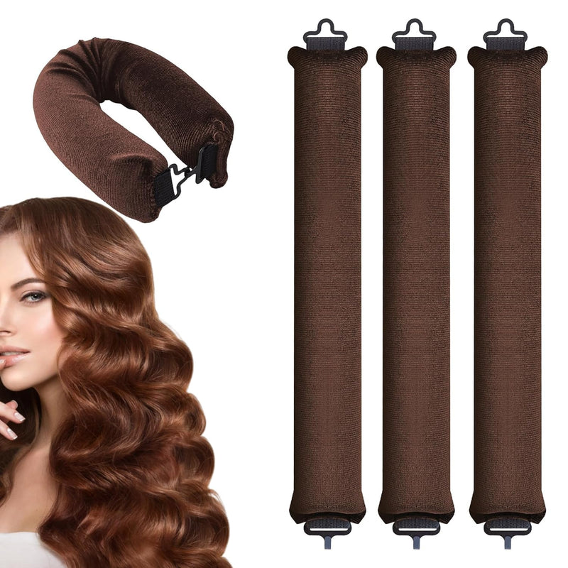 Heatless Curlers,3Pcs Heatless Curling Wand,Overnight Hair Rollers,Soft Sleeping Lazy Hair Rollers with Hook for All Hair Types(Brown)