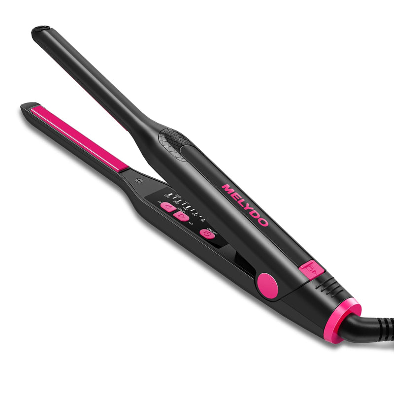 Pencil Straighteners Mini Hair Straighteners and Curl 2 in 1, Thin Hair Straighteners for Woman Pixies, Bangs, Ceramic Coating with Adjustable Temperature, 9 Settings 90-220°C, Fast Heat up Pink