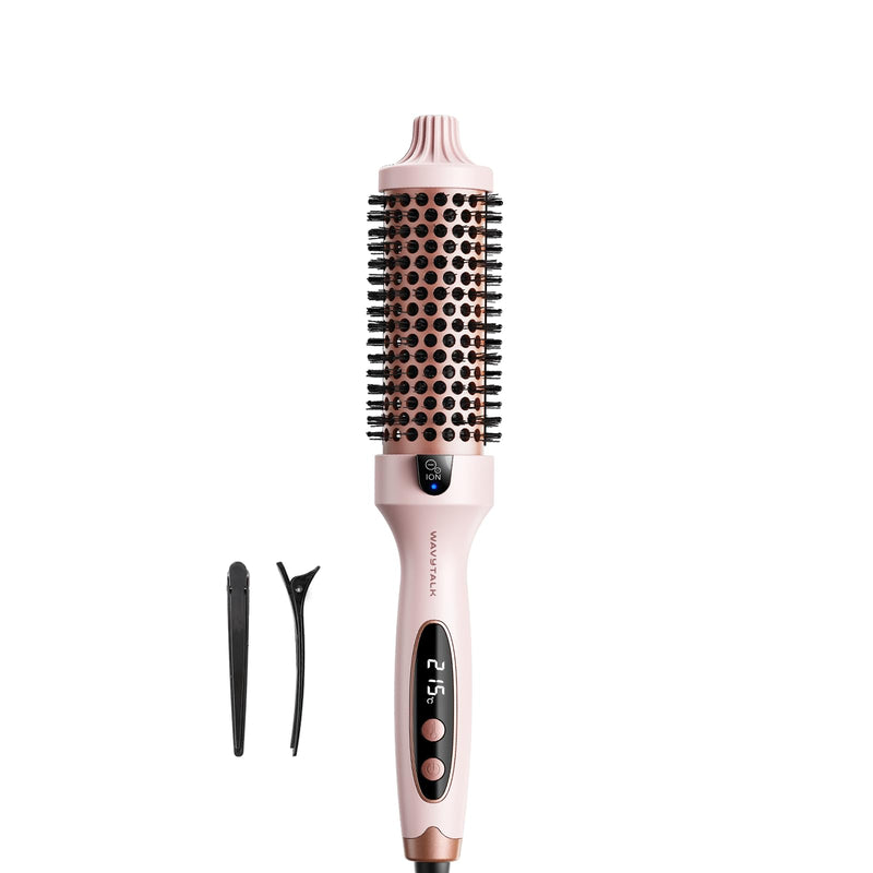 Wavytalk Blowout Boost Thermal Round Brush for Dry Hair Blowout Look | Negative Ion Tech, Tourmaline Ceramic, Less Damage, Makes Hair Smooth & Wavy, 5 Temperature Settings, Dual Voltage, Pink Sakura Pink