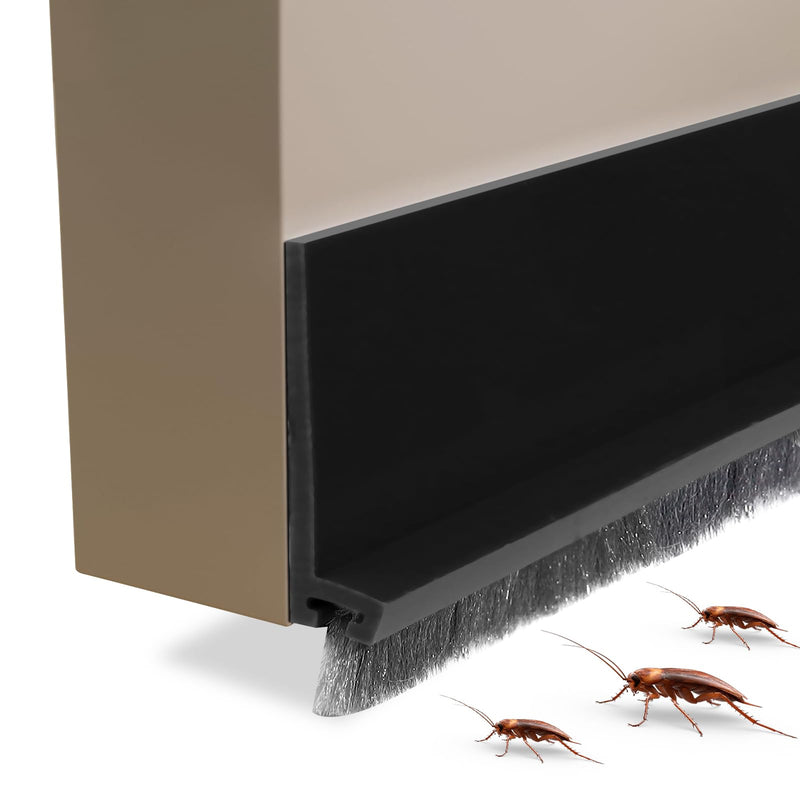 Door Draught Excluder with Brush, Protection from Sound Cold, 200 cm Black | 2 Pack 39" x 2" Draft Stopper Blocker, Self-Adhesive Stripping, Brush Seal for Water Insects Hot Air Gap Insulation 2 Rolls