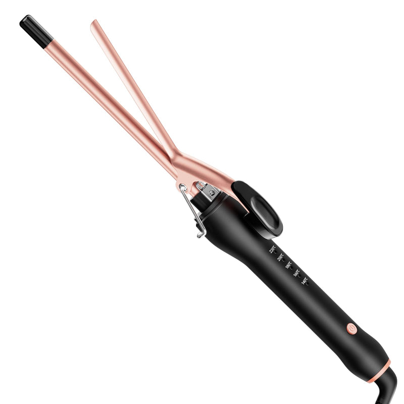 9mm Curling Tongs, Thin Chopstick Curling Wand for Tight Ringlets & Corkscrew Curls, Small Barrel Hair Curler for Men, Short & Long Hair, Ceramic Tourmaline with 5 Temps 140-220°C L