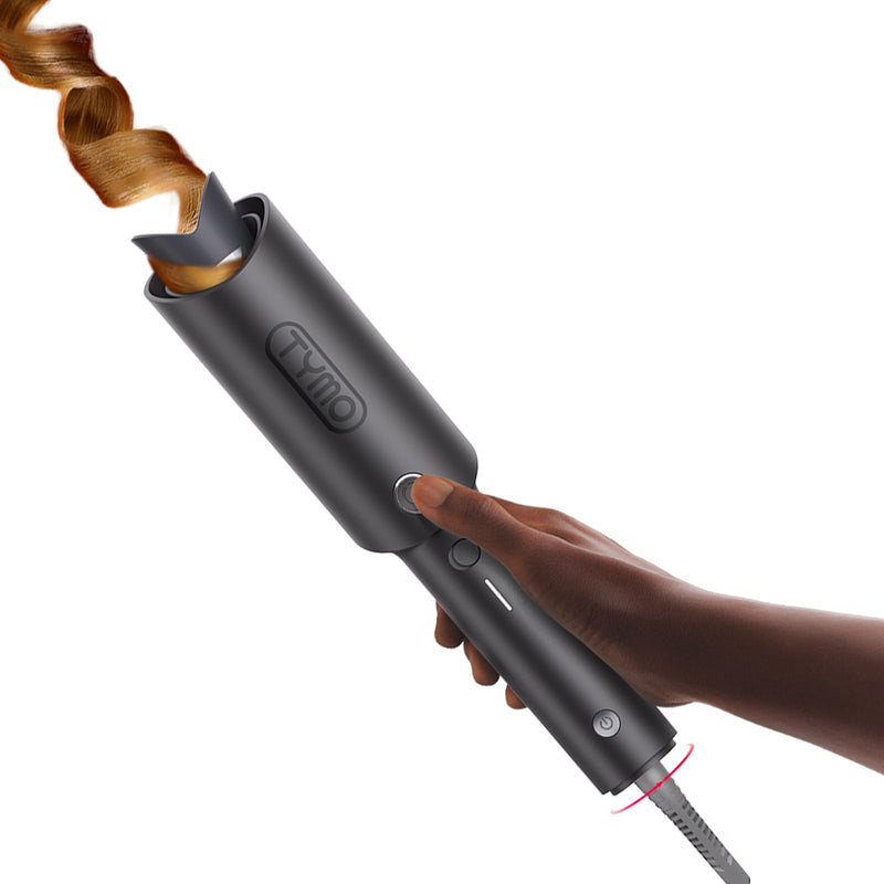 TYMO Hair Curler Automatic Rotating - CURLPRO, Curling Wand, Gray 1.25 inch | Ceramic Coating, Anti-Scald Curling Iron, Portable 500 Million Ionic, Dual Voltage, Beach Waver, Lightweight for Travel Metallic Gray 1 1/4 inch