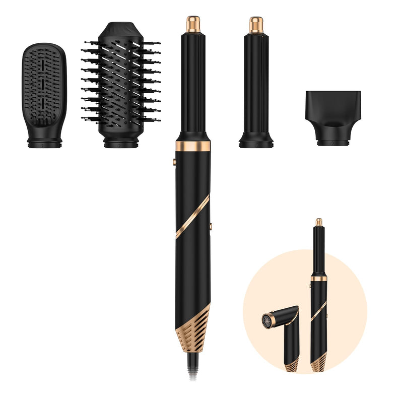 TANSHINE Foldable 5 in 1 Auto Wrap Hair Styler Brush | Foldable rotating handle, 1000W, dual voltage 100-240V, 3 temps 50/80/105°C, 5 heads, ionic, UK plug Black