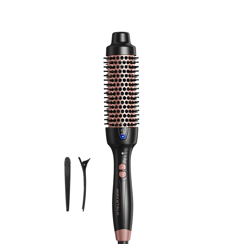 Wavytalk Thermal Brush 38mm Ionic Blowout Express Heated Hot Brush | Thermal Round Brush for Hair Styling, Heated Curling Iron Create Natural Curls, Dual Voltage and UK Plug, Rose Gold