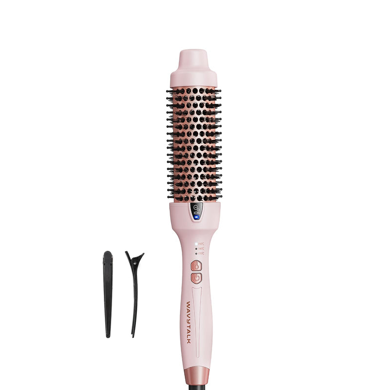 Wavytalk Thermal Brush 38mm Ionic Blowout Express Heated Hot Brush | Thermal Round Brush for Hair Styling, Heated Curling Iron Create Natural Curls, Dual Voltage and UK Plug, Pink