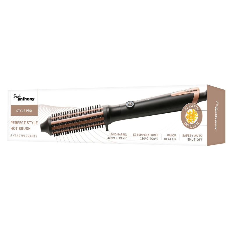 Paul Anthony 'StylePro' 30mm Ceramic Hot Brush Styler with Keratin, 5X temperatures, Quick Heat up, 60 Minutes Safety Cut Out - H2120 30mm Hot Brush