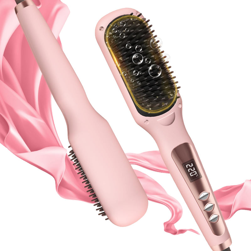  [AUSTRALIA] - Hair Straightener Brush, Portable Travel Straightening Brush Heated Styling Hot Brush for Women, 6 Temps (120℃~220℃) LED Display, Fast Heating Hot Air Styler for Hair Styling(Pink) Pink