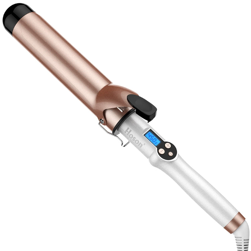 Hoson 45mm Curling Tongs Large Barrel Hair Curler, 1.5" Long Barrel Curling Wand Dual Voltage, Ceramic Tourmaline Coating with LCD Display, Glove Include