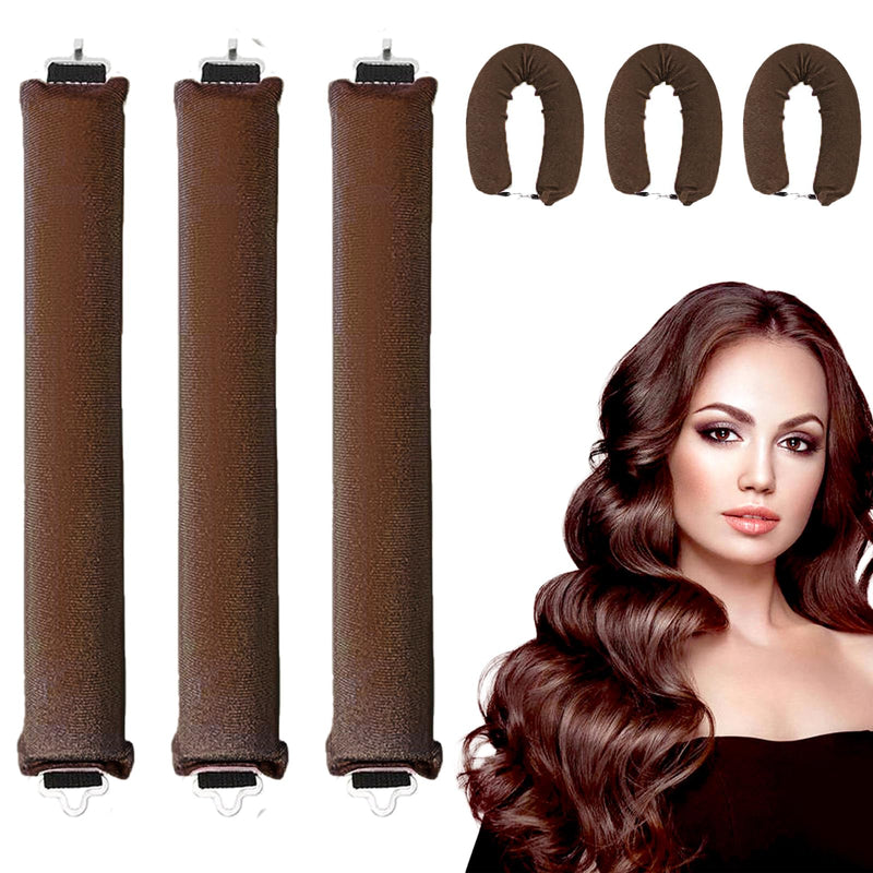 KEYRI 3 PCS Heatless Curlers Heatless Curling Rod Overnight Hair Curlers | Soft Hair Roller Rods with Hook Heatless Curling Set Overnight Curls Hair Curlers Brown