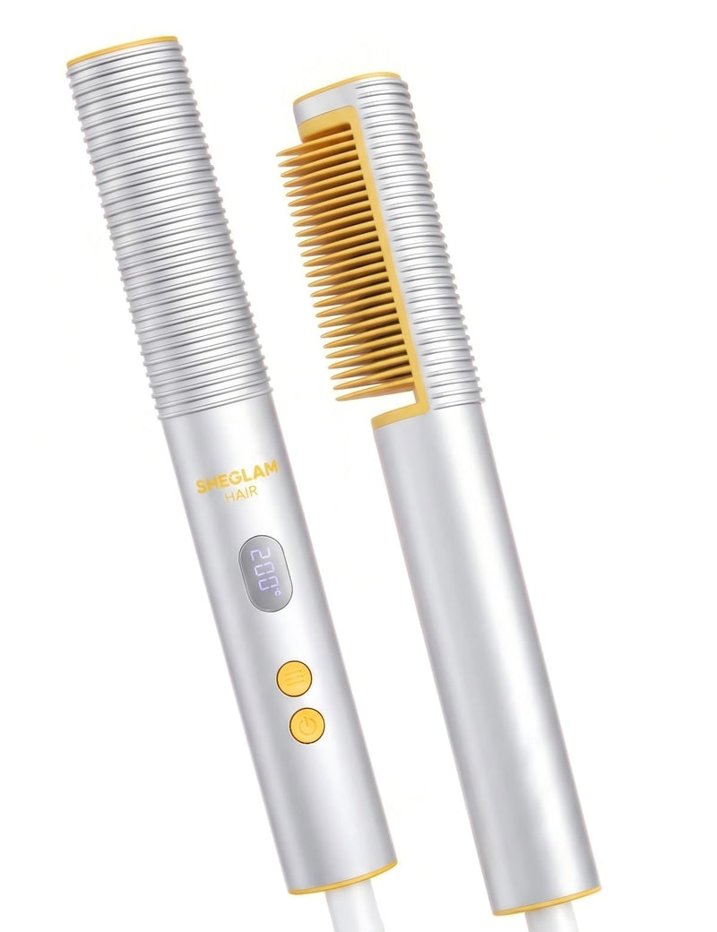SHEGLAM 3D Ionic Straightening Brush for Thick Hair, 24K Gold Heated Comb, Anti-Scald, 60s Heat-Up, Auto-Off, Frizz Control