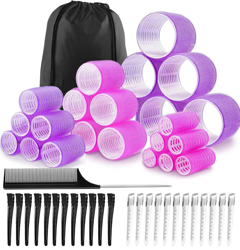 50PCS Hair Rollers Set,Hair Curlers Rollers with Clips - eco-friendly Nylon Material,4-sizes for Various Curls - Perfect for Styling and Volume,60 45 36 25mm/24pc rollers & 24pc Curl Clips