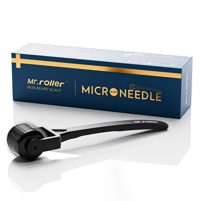 Mr.roller Derma Roller 1mm for Hair Growth, Microneedle Roller for Face Scalp Body, Beard Roller for Beard Growth, 540 Titanium Micro Needling Roller with Case for Men Women 1.0mm Matte Black