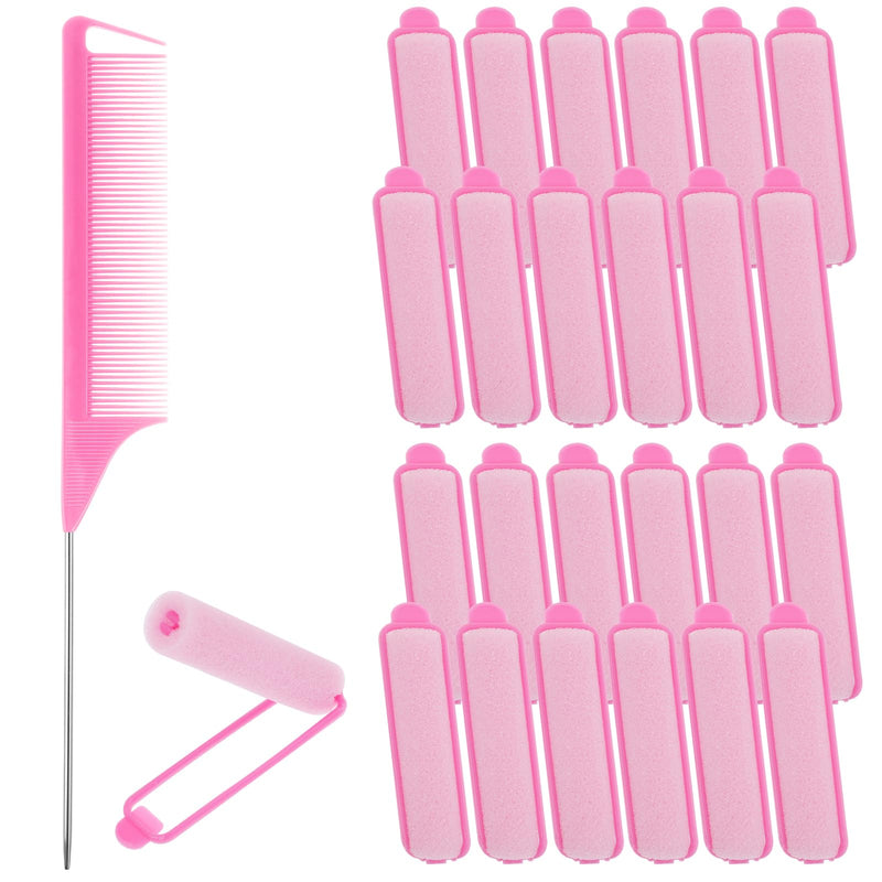  [AUSTRALIA] - 24Pcs Foam Hair Rollers for Women, Heatless Sponge Rollers for Hairsleeping, Short Thin Mediumhair, Foam Sponge Hair Roller, and 1 Rat Tail Comb for Hairdressing Styling(Pink)