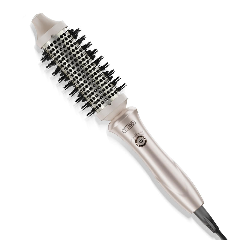 TYMO STYLUX Thermal Brush - Heated Round Curling Brush, Blowout Volumizer with Flexi-Fit Tech for Hair Styling, Curling Styler Tool, Hair Straightener and Curler 2 in 1, Dual Voltage, Gold, 1.5 Inch