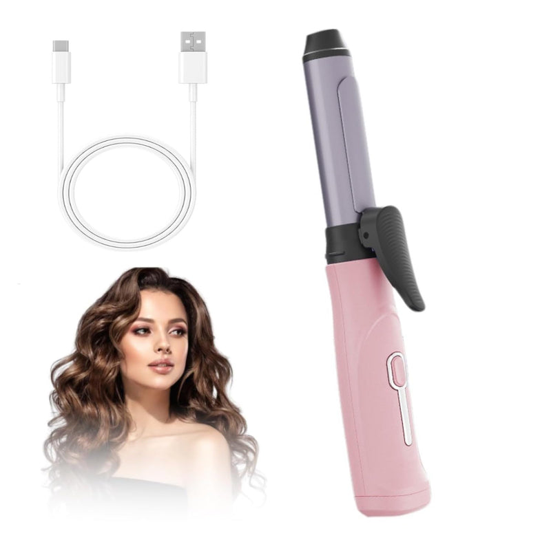 Mini Travle Curling Wand for Women, Mini Cordless Curling Iron for Short Hair, USB Rechargeable Ceramic Hair Curling Wand, 3 Temperature Levels Curling Tongs (Pink) Pink