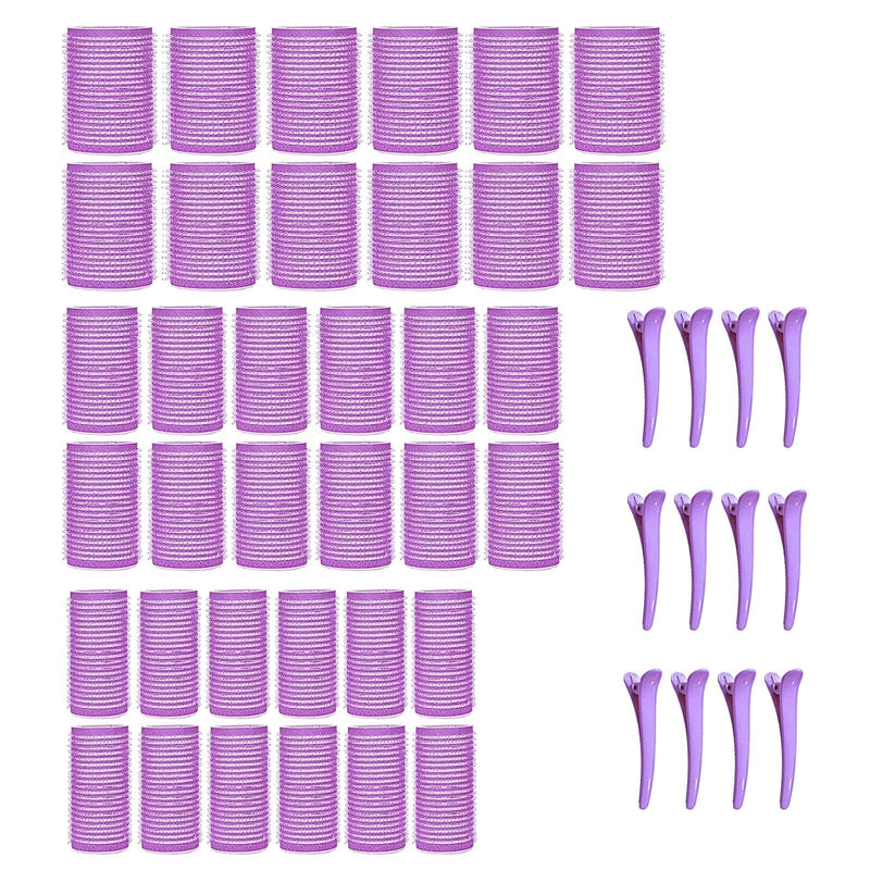 KEYRI 48PCS Hair Rollers Set Hair Rollers with Clips Self Grip Jumbo Hair Roller No Heat Heatless Hairs Rollers for Long Medium Short Hair Styling Hairs Salon Hairdressing Curlers (Purple, 3 Size) Purple 1 count (Pack of 48)
