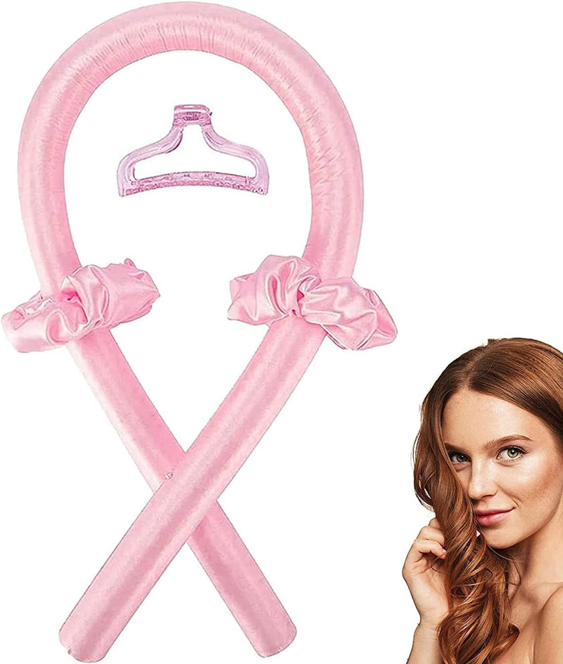 Heat Free Curling Headband with Hairpin, Soft Headband for Night No Heat, Satin Curlers for Short and Long Hair, Heat Free Curls (Pink)