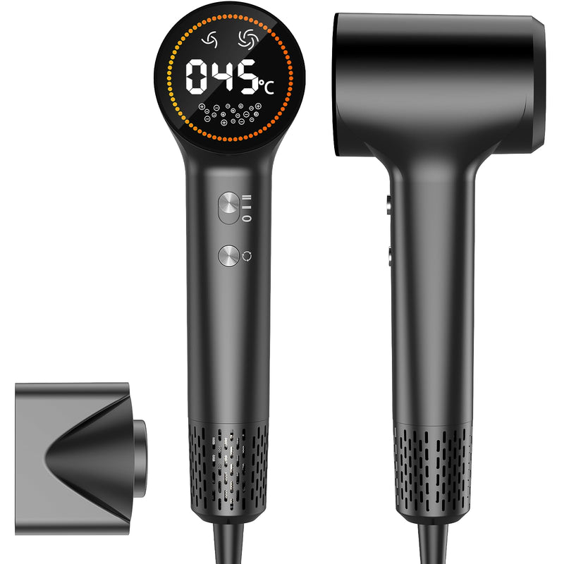 TQQ Hair Dryer, 400 Million Plasma Ionic Hairdryer, 110, 000 RPM High Speed Brushless Motor Blow Dryer for 2min Fast Drying, 57dB Low Noise Travel Hairdryers for Women and Men Charcoal Gray