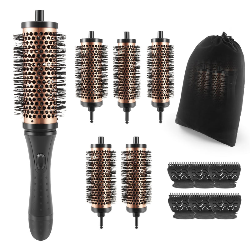 Round Hair Brush Set Detachable Handle Hair Roller Brush 3 Sizes Round Hair Brush for Blow Drying with 6 Positioning Clips,6 Barrels 1 Handle Black