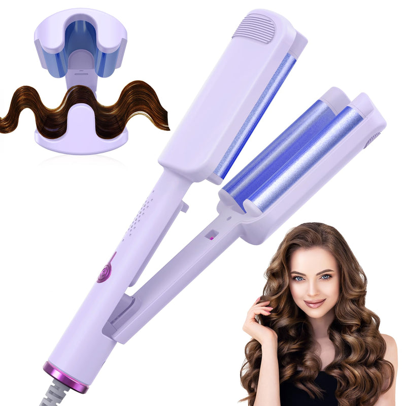 AISEELY Hair Waver, 32MM Hair Curler, Beach Wave Curling Iron,3 Barrel Deep Ionic Curling Wand with Ceramic Adjustable Temp (160°C-220°C),Anti-Scald Design & Travel Lock | Purple
