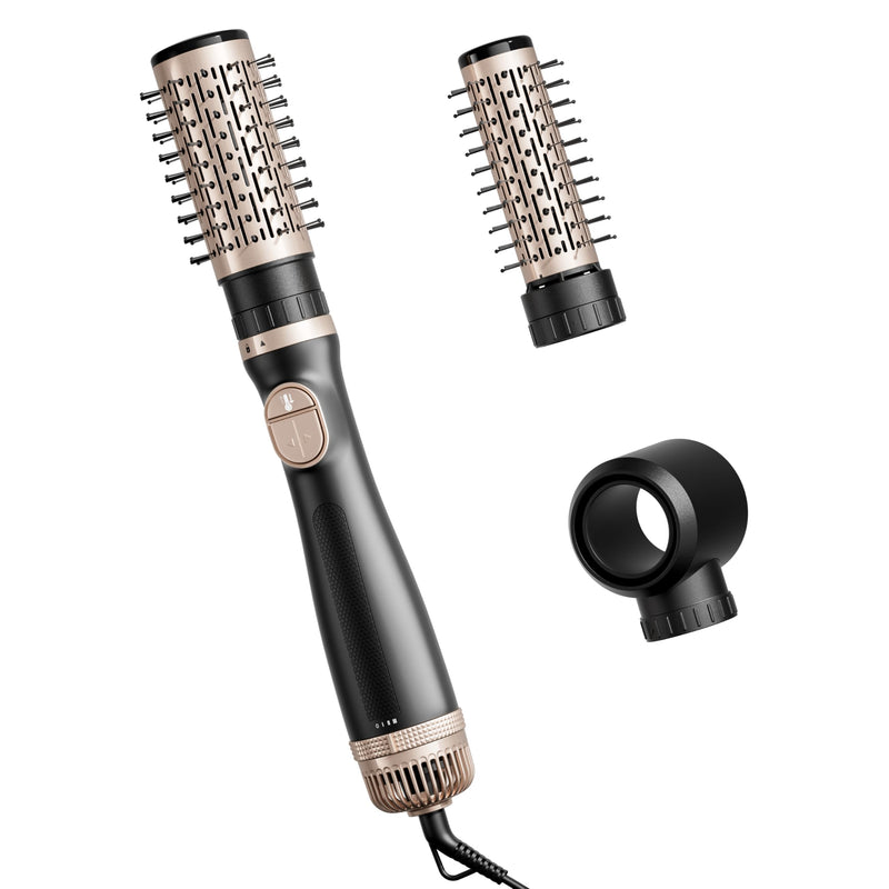 Hair Dryer Brush, 3-in-1 Hot Air Brush 1100W with 3 Heads for Drying Styling Volumizing Curling Sleeking in One Step, 3 Temperatures, Negative Ionic, Ceramic Coating, 360° Rotating, Black Gold
