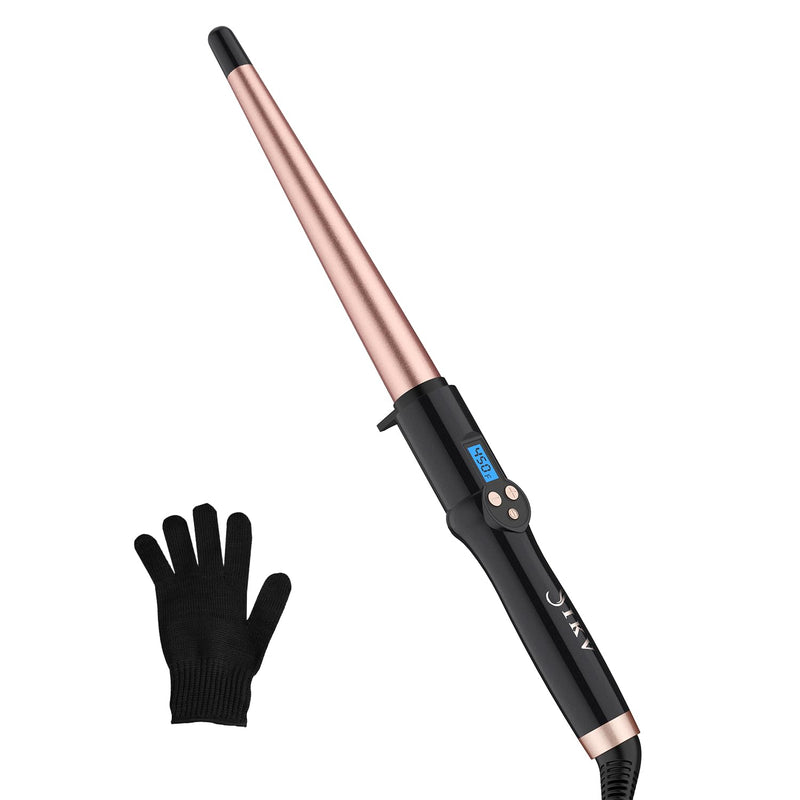  [AUSTRALIA] - Hair Curling Wand, 13-25mm Tapered Curling Wand Iron for Long Hair,Dual Voltage Hair Wand Curler with LCD Display|Glove Include