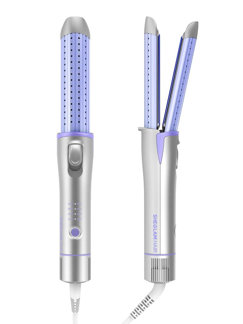 SHEGLAM Hair Curler and Straightener, Manual Airflow Styler, 360° Cool Air Lock, 2 in 1 Hair Straightener & Curler, Anti-Scald Flat Iron, Fast Curling Straightening Less Damage for Long Short Hair