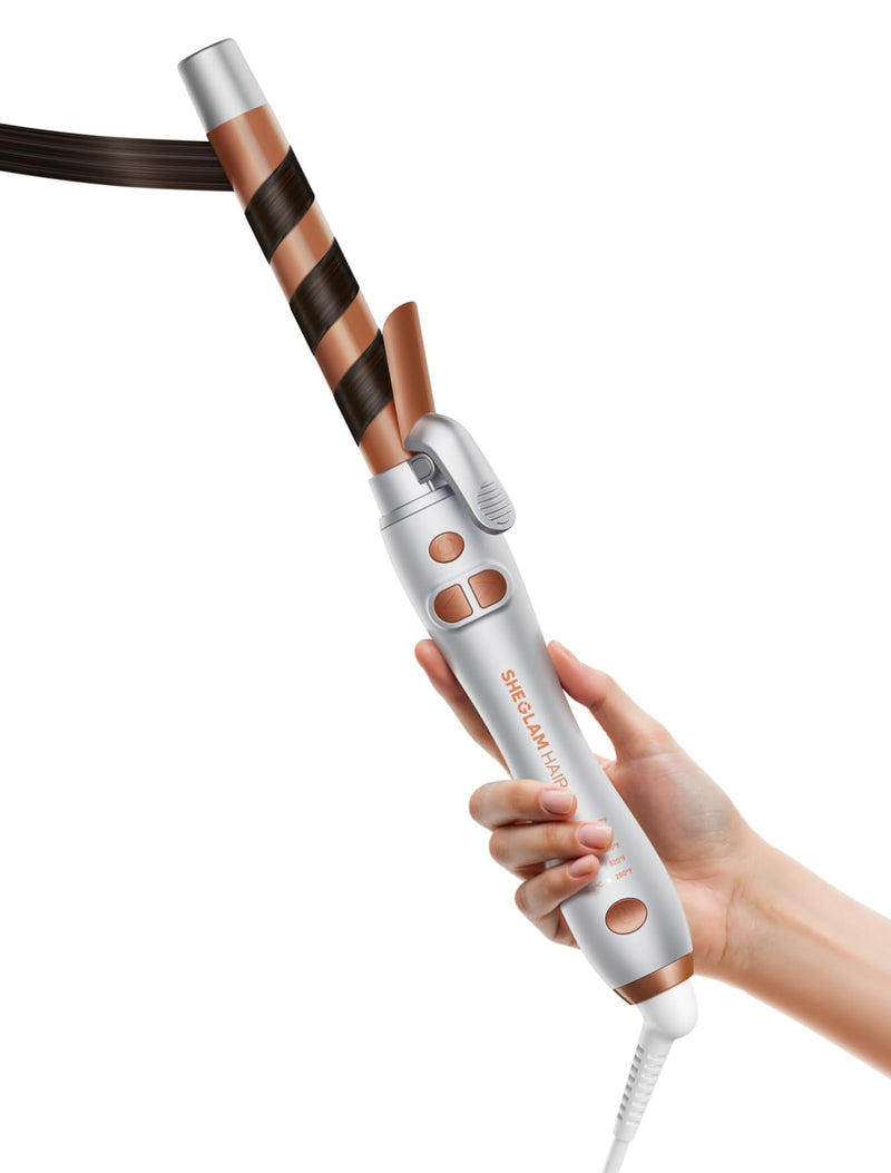 SHEGLAM Rotating Curling Iron, Curl Cycle, 25mm Automatic Curling Wand for Long Hair, Get Effortless Beach Waves with Self Spinning Barrel up to 220°C with Home Button, Dual Voltage