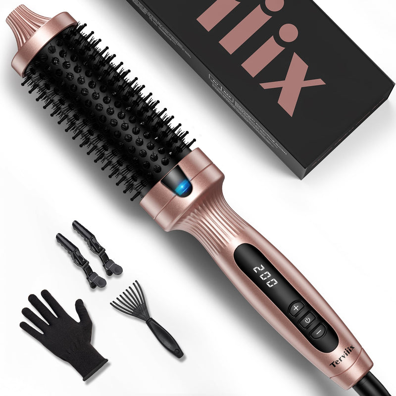 Terviiix Thermal Brush Ceramic Tourmaline Ionic Curling Iron Brush, 38MM Volumizing Hot Brush Create Root Volume & Loose Curls, Digital Display 5 Temperatures Heated Brush Volumizer, Dual Voltage