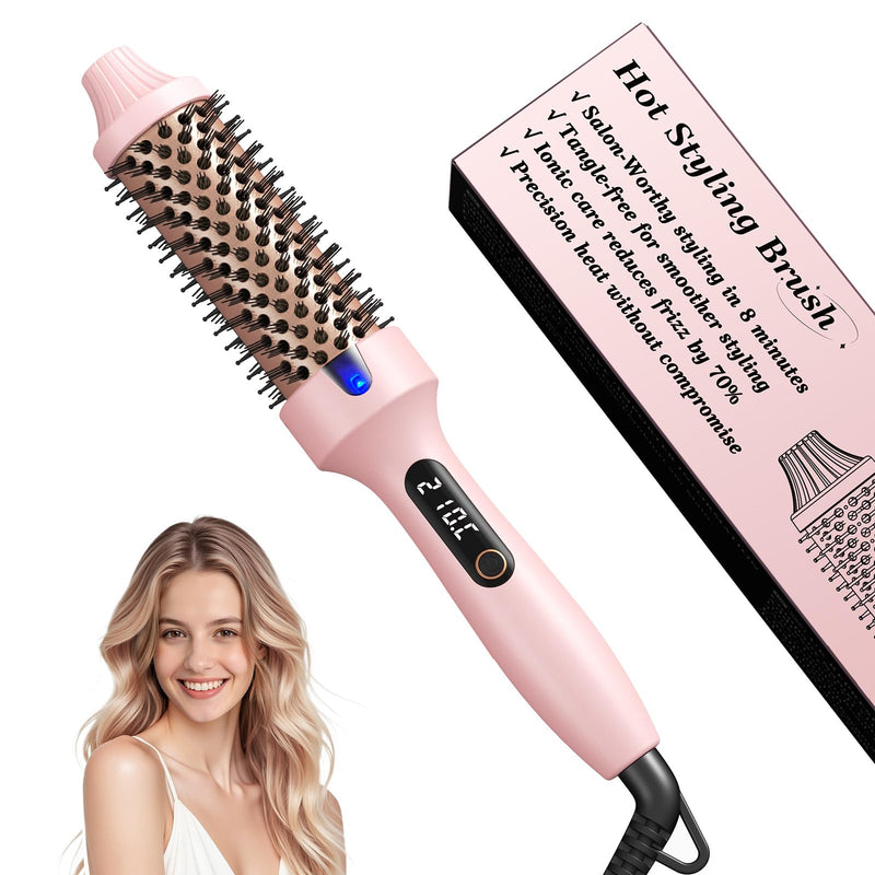 Haokoo Thermal Brush 38mm for 8-Min Blowout Volume, Lightweight Hot Brush | Heated Styling Brush for Soft Curls & Smooth Hair, Ionic Anti-Frizz, 6 Heat Settings, Dry Hair Only, for Daily, Work & Travel Pink01