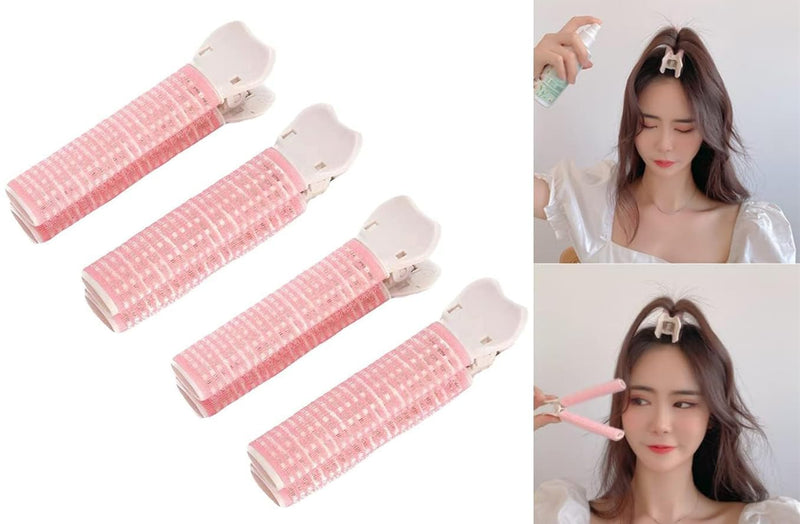  [AUSTRALIA] - 4Pcs Pink Volumizing Hair Root Clip DIY Bangs Curler Self Grip Hair Roller Set Styling Tool Accessories