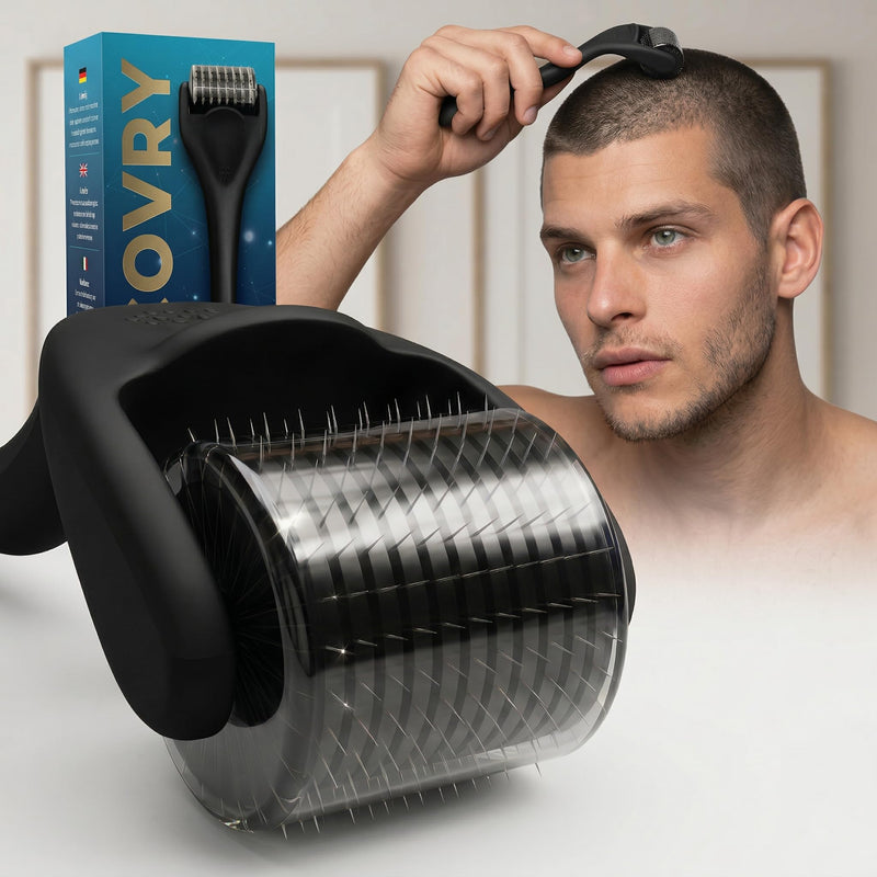 RECOVRY Derma Roller Men 1 mm - 192 Real Needles for Maximum Hair Growth | Stainless Steel Needles - Promotes Thick and Full Hair | Micro Needle Roller (Black, Premium 1 mm) 1mm