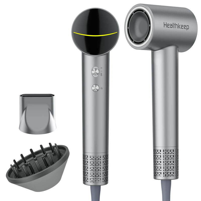 Healthkeep Hair Dryer with 2 Diffuser for Curly-Hair, High-Speed Constant-Temp 5 Mins Make Hairstyle, 200M Negative Ionic Blow-Dryer Moisturizing and Hair-Care, Low Noise 150,000 RPM Brushless Motor