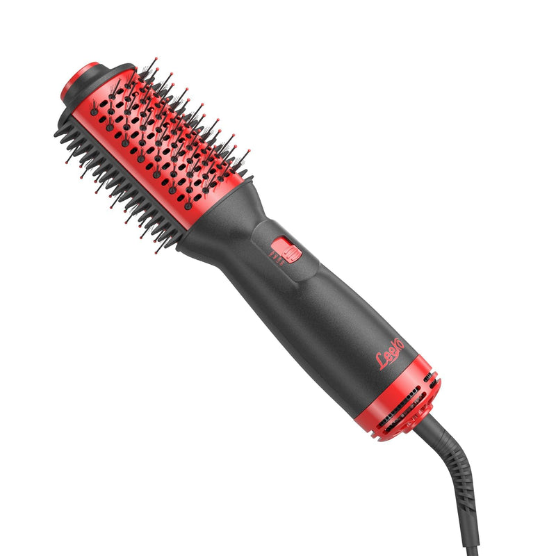 Leeko Hair Dryer Brush, 3-in-1 Hot Air Brush with 3 Temperature Settings, Lightweight Blow Dryer Brush, One-Step Hair Dryer and Styler, for Mid to Long Hair, Dual Voltage for Travel, Red
