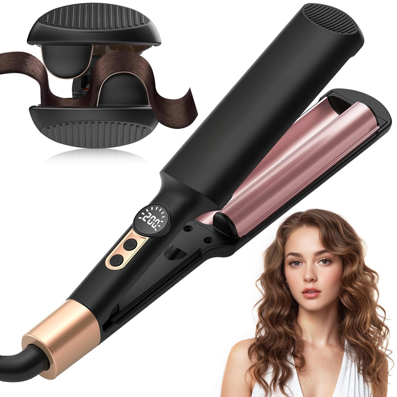 AISEELY 20MM Hair Waver Crimper - Mini 2 Barrel Beach Wave Hair Curler with 5 Adjustable Temp (120°C-200°C),Mermaid Curling Wand for Short/Long Hair, Anti-Scald, Quick & Easy Waver Curling Iron Black