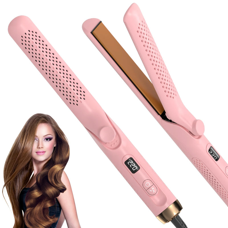 Flat Iron Hair Straightener and Curler 2 in 1, Airflow Style Curling Iron | 360° Airflow Style, 25MM Ionic Curling Wand Reduces Damage, 5 Temps & Dual Voltage for Long Short Hair
