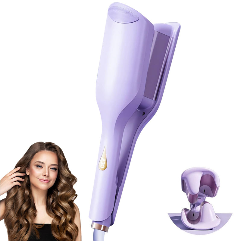 Hair Waver Crimper, 32mm Mermaid Hair Waver for Women, French Wave Curling Iron with 11 Temperatures, Anti-Scald Iron Wand Hair Curler for Short, Medium, Long Hair(Purple) Purple