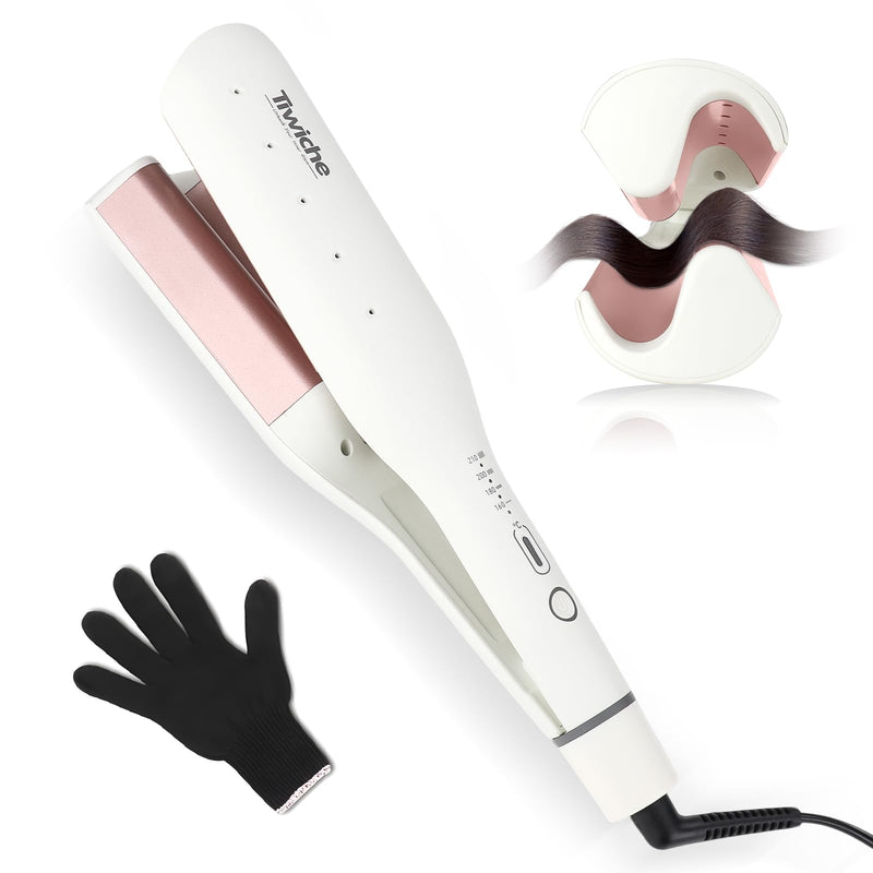 S-Shaped Curling Iron for Beach Waves, 38mm Barrel with Tourmaline Ceramic & Dual Voltage, 30s Fast Heat, 4 Temp Settings (160-210°C), Auto Shut-Off, Wet and Dry Hair Curler (White) White